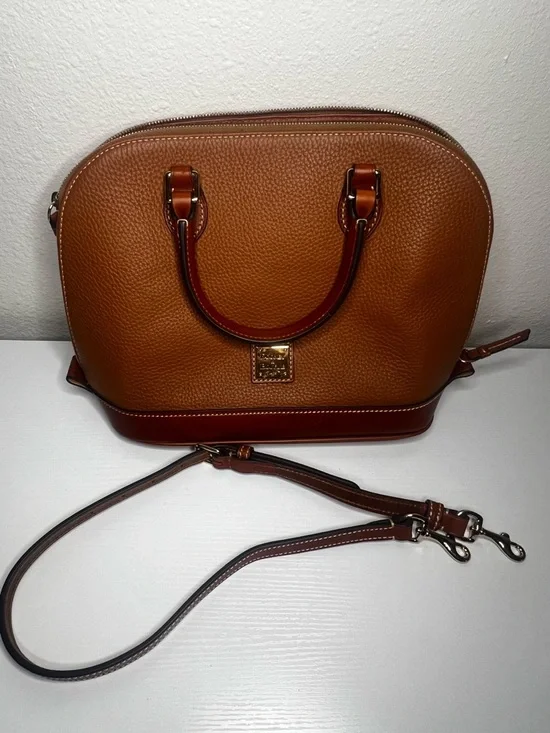 Dooney & Bourke Authenticated Pebble Grain Leather Zip Satchel Cognac Brown Bag - Picture 6 of 9